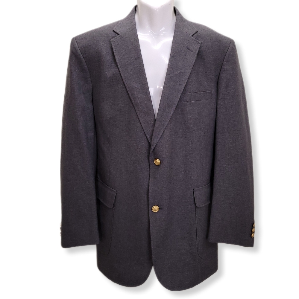 David Taylor Mens 44L Blazer Gray Lined Wool Blend Suit Jacket Sports Coat